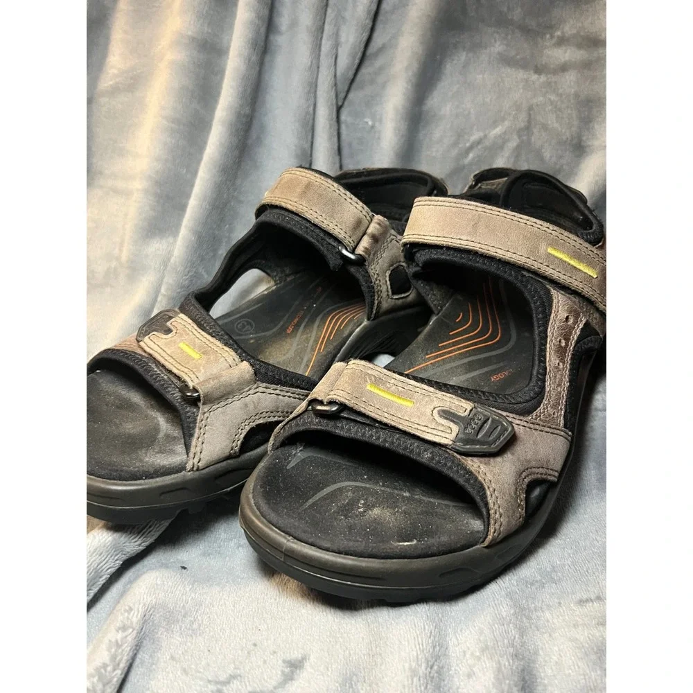 Ecco Mens‎ 43 Gray Leather Sport Sandals Offroad Yucatan Outdoor Hiking Comfort